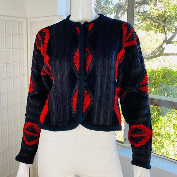 VINTAGE PEPA POMBO HAND MADE KNITTED SILK/LEATHER SWEATER CARDIGAN, S/M. - Picture 1 of 4